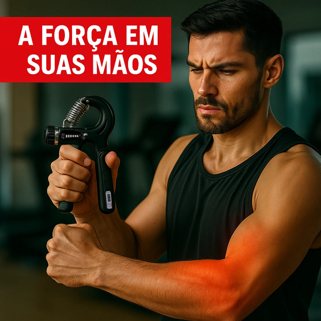 Atleta usando o Hand Grip PowerFlex para fortalecer a pegada.