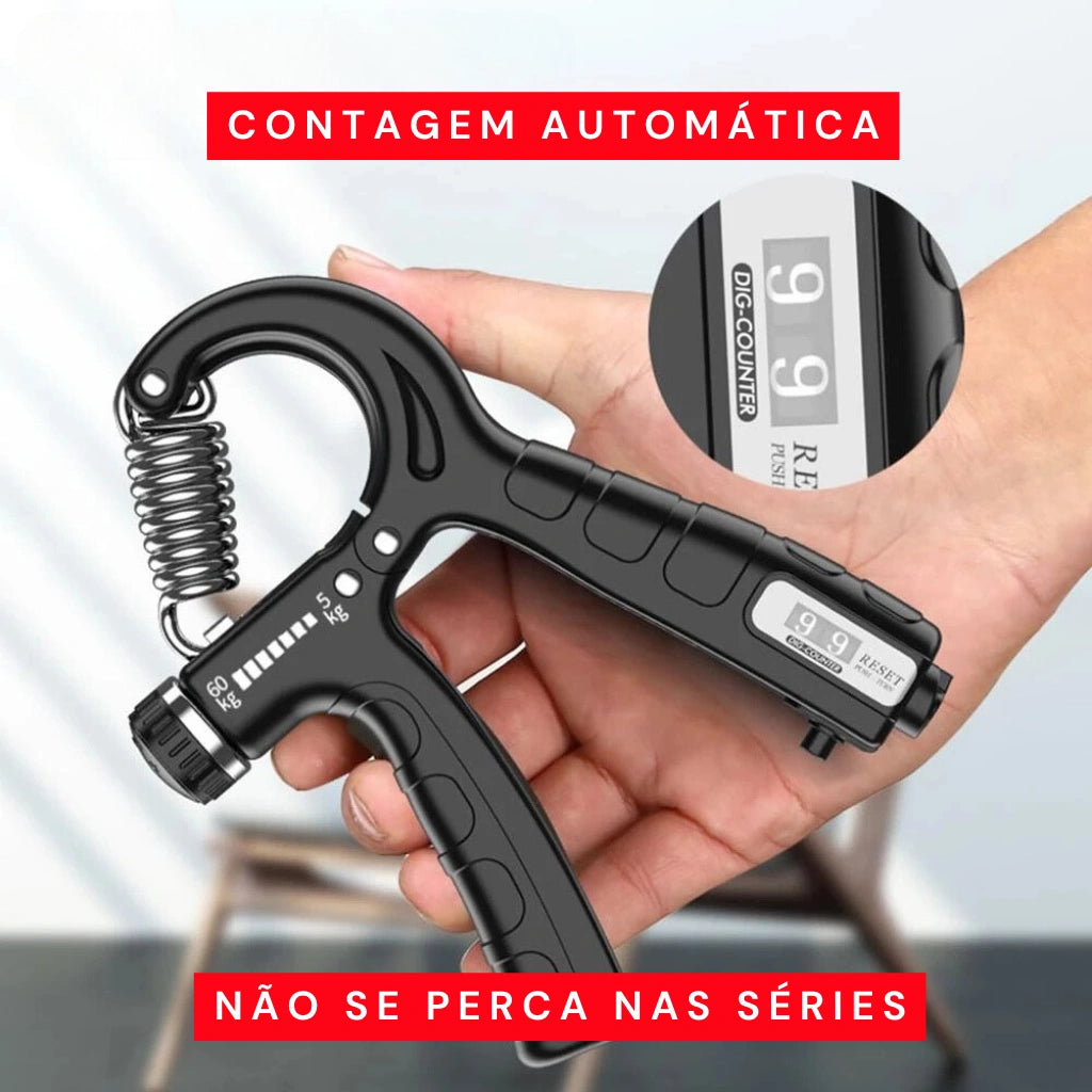 Detalhe do contador de repetições integrado ao Hand Grip PowerFlex, usado para acompanhar o progresso do treino.
