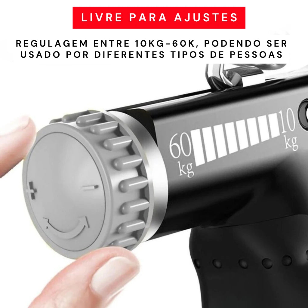 Ajuste de resistência do Hand Grip PowerFlex, que regula a força entre 10 e 60 kg.