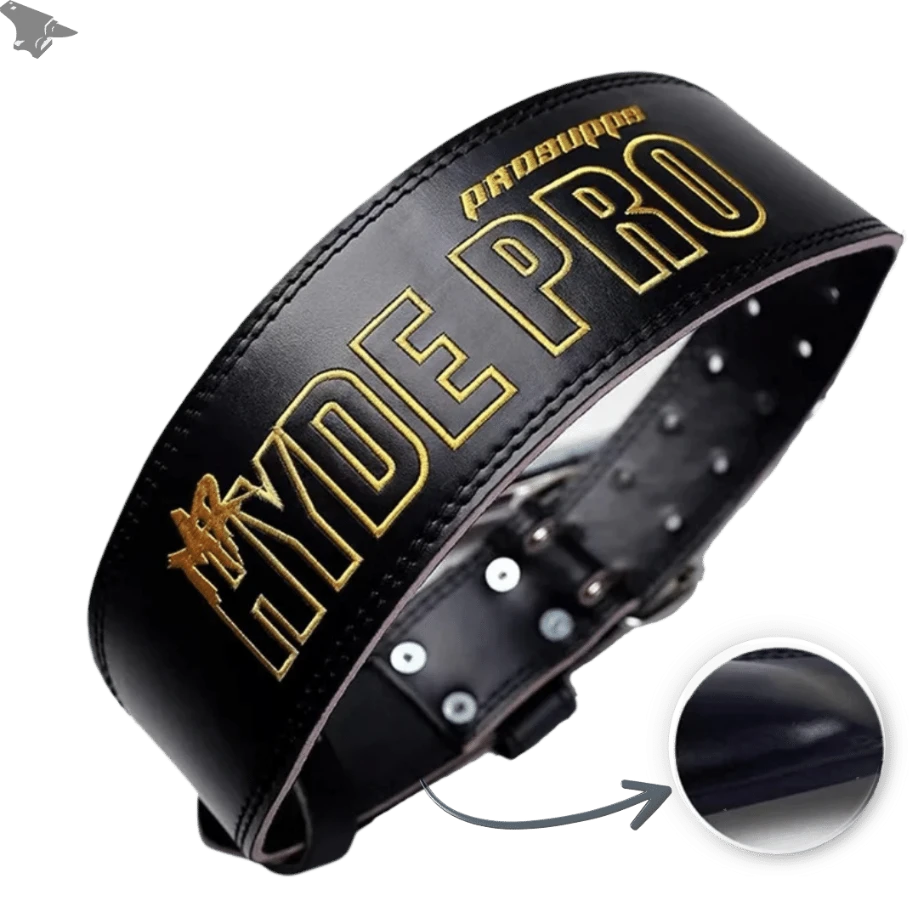 Cinturão De Couro para Levantamento de Carga - ProSupps 34 Iron Club Cinturão Preto Hyde Pro P - Comprimento 95cm 