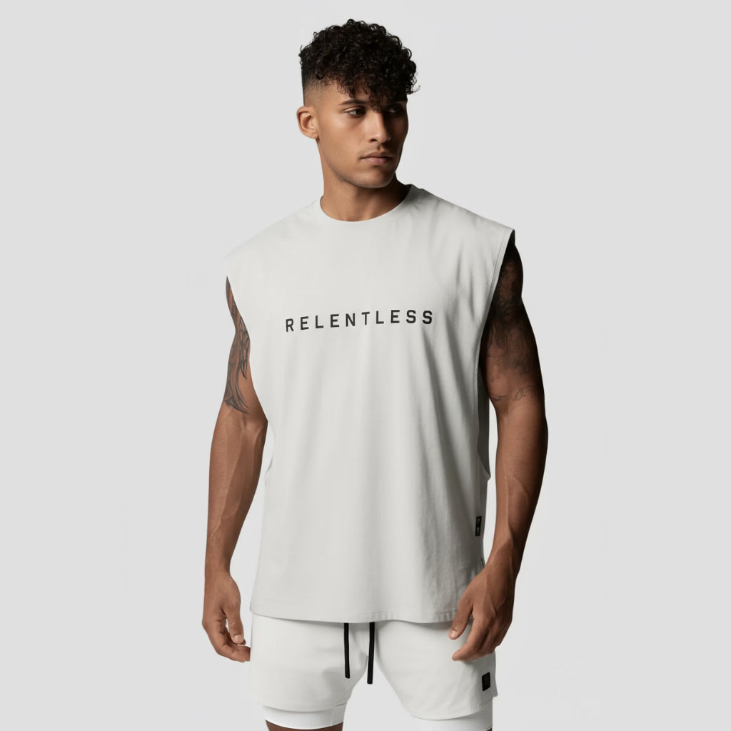 Regata machão longline branca masculina Iron Club, frente, caimento solto e respirável