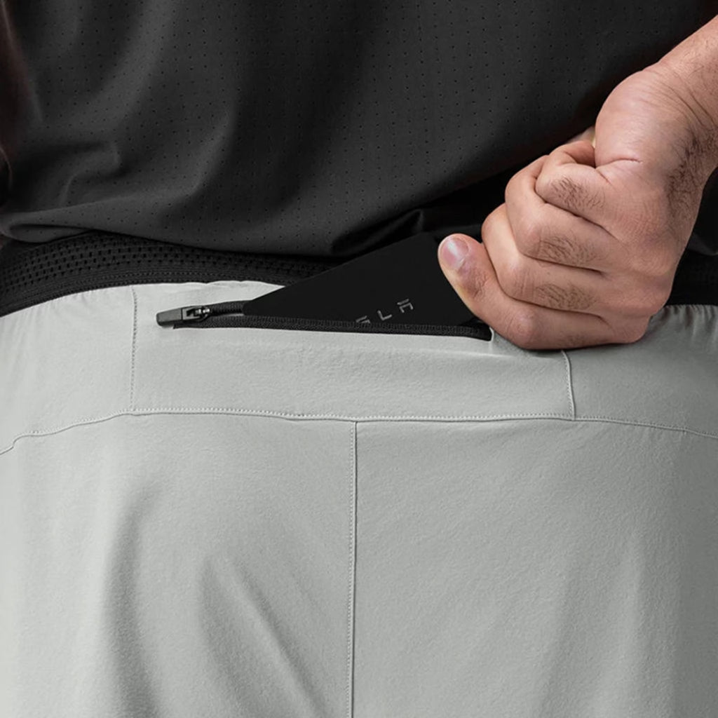 short de corrida masculino 2 em 1, bolso traseiro com zíper para celular, cor branca da loja ironclub