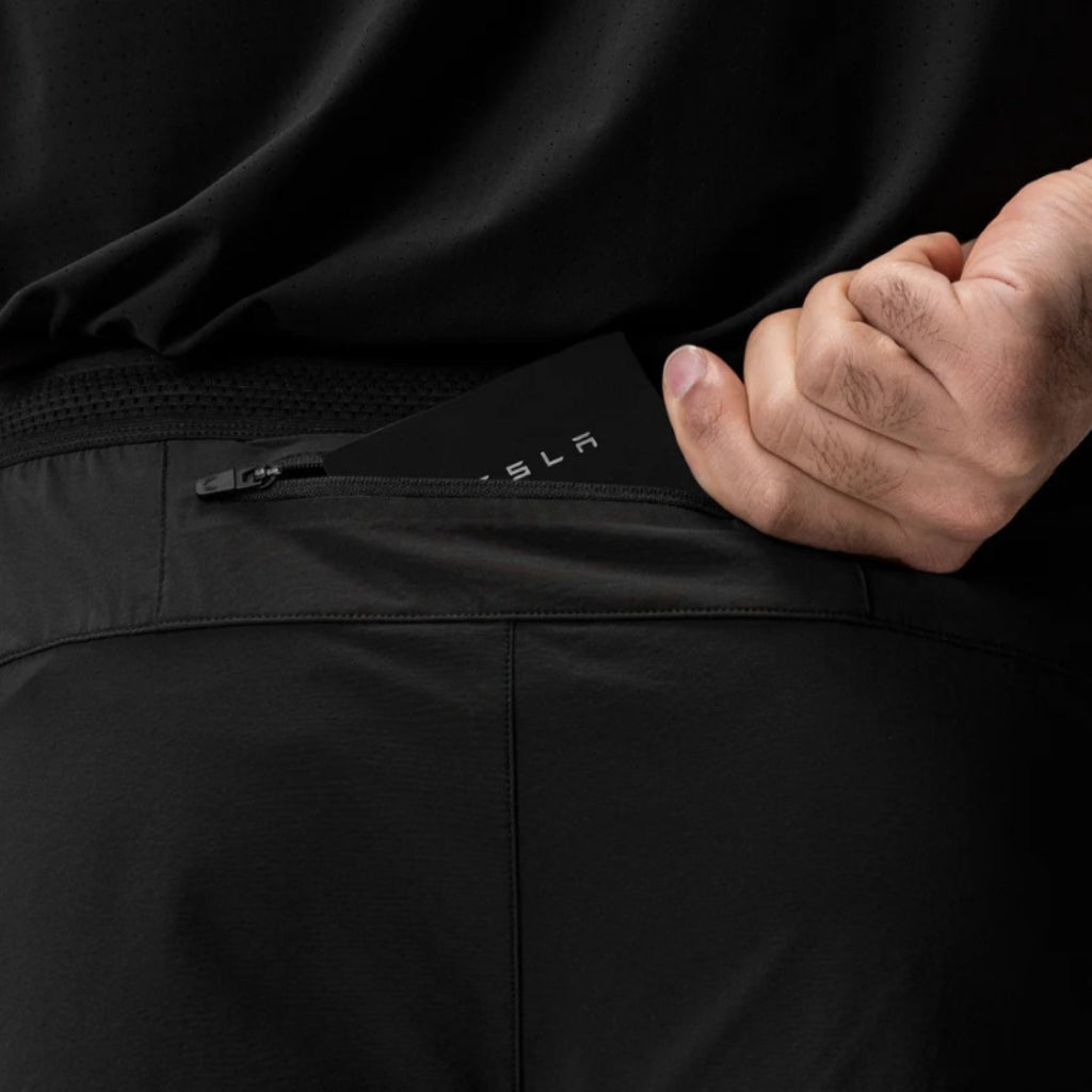 short de corrida masculino 2 em 1, bolso traseiro com zíper para celular, cor preta da loja ironclub
