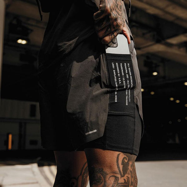 Short de corrida masculino 2 em 1 com bolso para celular no liner de compressão da loja ironclub