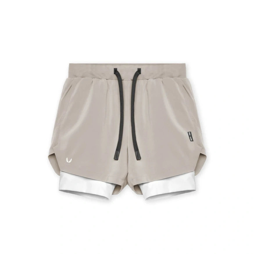 Short Fitness Masculino 2 em 1 para Academia com Bolso - IronClub 82 Iron Club Bege M 